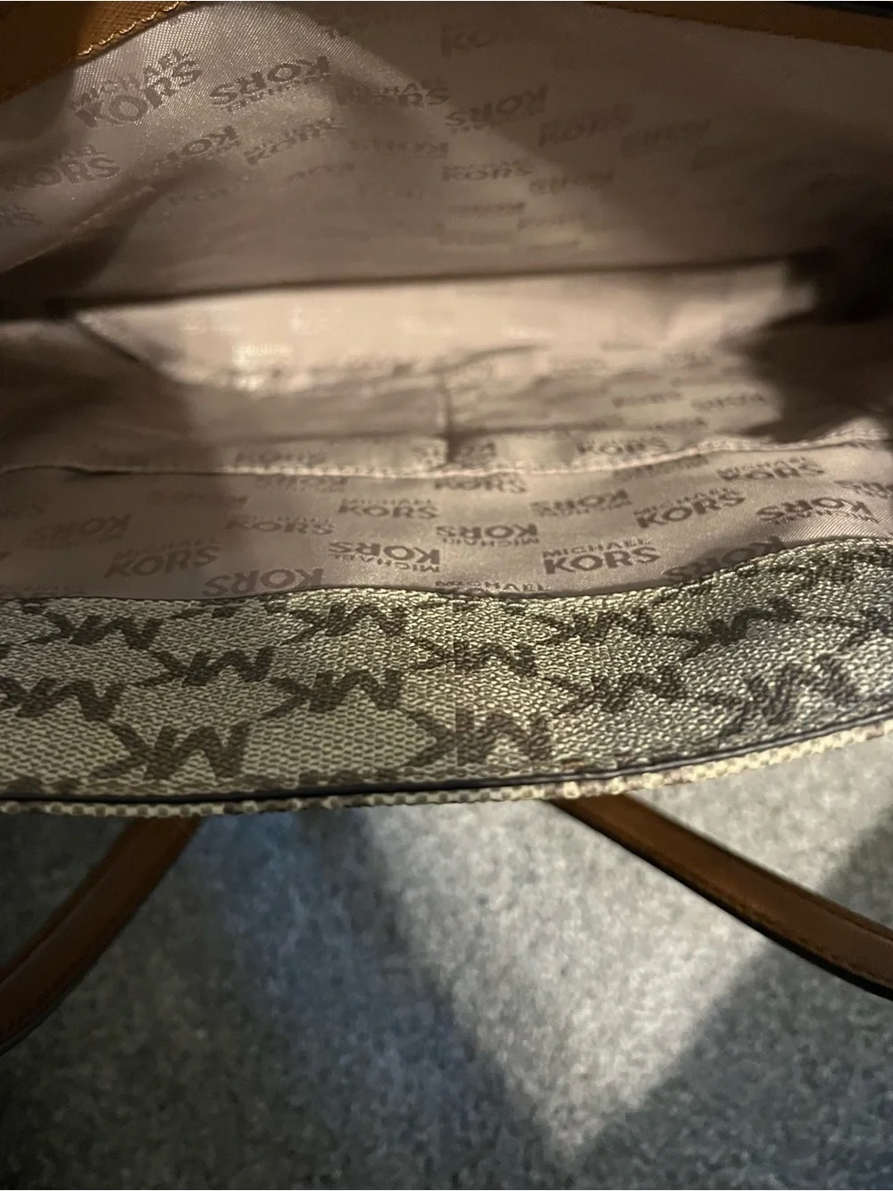 Michael Kors Beige MK Logo Tote with Tan Straps